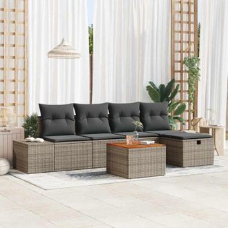 vidaXL Vidaxl - Conjunto De Sof&aacute; De Jard&iacute;n Con Coj&iacute;n 6 Pcs Gris Polirat&aacute;n