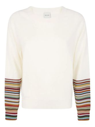 Paul Smith Artist Stripe-cuff sweater - women - Merino - L - Neutrals