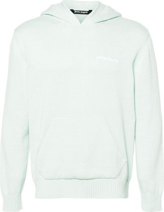 Palm Angels logo-embroidered knitted hoodie - men - Cotton/Polyester - S - Green
