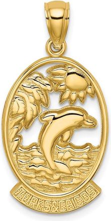 Diamond2Deal 14k Yellow Gold TURKS CAICOS Dolphin Sunset Scene Charm