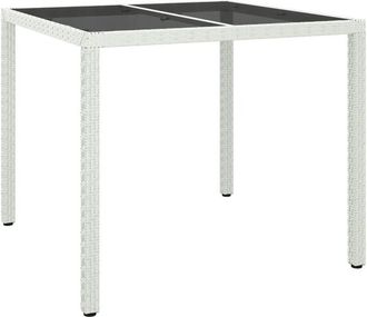 vidaXL Garden Table 90x90x75 cm Tempered Glass and Poly Rattan White Vidaxl
