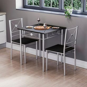 Home Discount Home Discount - Roslyn 2 Seater Dining Set Table And Chairs Dining Furniture, Black