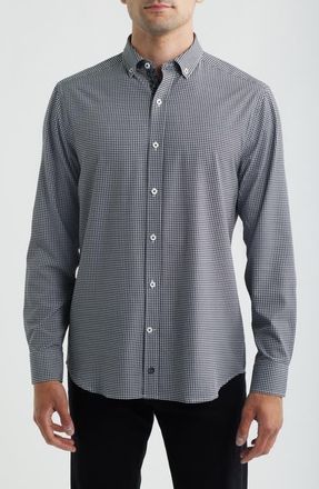 Johnston & Murphy XC+ Performance Game Day Gingham Button-Up Shirt in Black at Nordstrom, Size Xx-Large