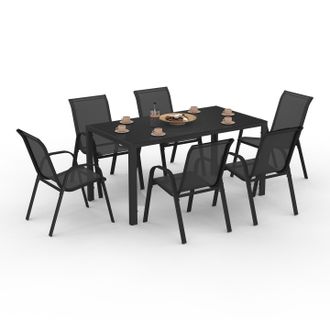 IDMarket Set Di Mobili Da Giardino Madrid Tavolo 150 Cm E 6 Sedie Impilabili Nero