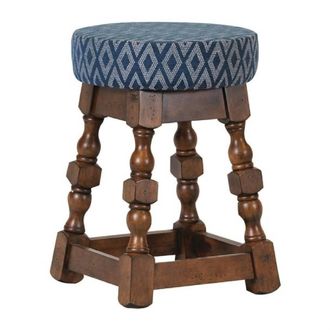 Netfurniture Closo Classic Dark Wood Low Bar Stool Blue Diamond Seat Pack of 2