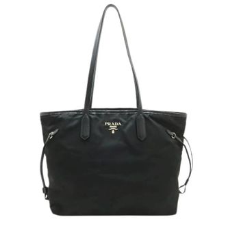 Prada Pre-owned Tote Bags, female, Black, Size: ONE SIZE Pre-owned Nylon Leather 2way Tote Bag