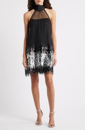 CeCe by Cynthia Steffe Ombr&eacute; Sequin Mesh Sleeveless Dress in Black/Silver at Nordstrom Rack, Size 12