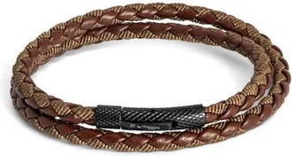 Tateossian Chelsea Leather Double Wrap Bracelet in Brown at Nordstrom, Size Medium