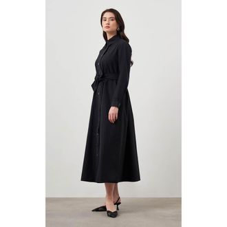 Mizalle Button Up Belted Dress in Black at Nordstrom, Size Medium