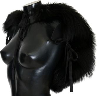 Dolce & Gabbana Womens Black Silver Fox Fur Scarf
