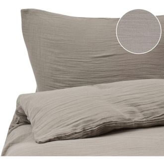 Beliani Duvet Cover and Pillowcase Set Taupe Muslin Cotton 150 x 200 cm Modern Bedroom SUMNER