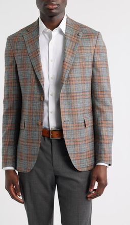 Jack Victor McAllen Grey & Orange Plaid Soft Constructed Wool & Silk Blend Sport Coat at Nordstrom, Size 42 Long