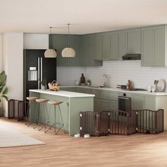 vidaXL Puerta De Perros Plegable 12 Paneles Madera &Aacute;lamo Marr&oacute;n 600 Cm Vidaxl