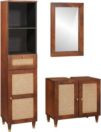 vidaXL Bathroom Cabinet 3 pcs Brown and Black Solid Mango Wood vidaXL