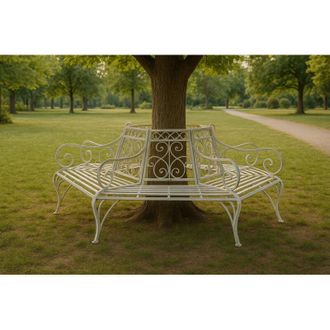 Biscottini International Biscottini - Banco de árbol de hierro blanco 153x153x86 Banco redondo Banco de árbol circular de exterior Banco de hierro Sofá de jardín