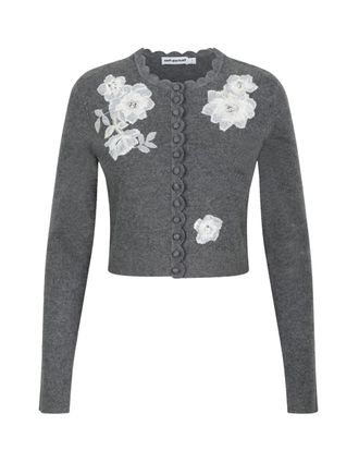 Self Portrait Cropped Lace Wool-Blend Cardigan