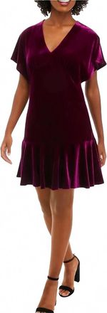 Taylor V-Neck Velvet Solid Fit And Flare Dress In Purple
