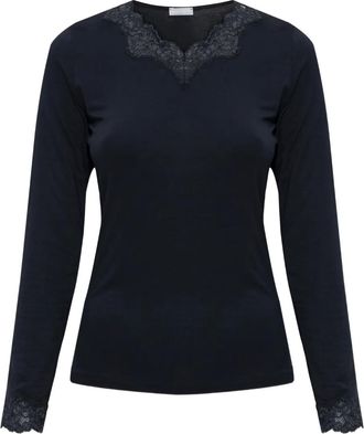 Hanro lace-trim long-sleeve top - Black