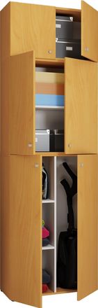 ebuy24 Armario De Escoba De Madera Vcm 6 Compartimentos Dimensiones: Al. 223 X An. 70 X T. 39 Cm Gabinete Para El Hogar Armario Multiusos Montaje Con Dos Pue