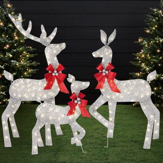 Best Choice Products 3-Piece 2D Deer Family Set, Lighted Christmas Outdoor Decoration w/ 175 Lights, Stakes