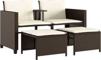 vidaXL Sof&aacute; De Jard&iacute;n 2 Plazas Con Mesa Y Taburetes Rat&aacute;n Pe Marr&oacute;n Vidaxl