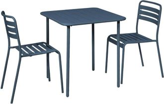 Sweeek 2-seater square steel garden table set with 2 chairs Marine blue 70x70x72.5 cm - Amelia