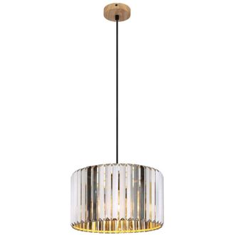 Nowa Globo Run L&aacute;mpara de techo colgante con aspecto de madera y cristales K5 en color humo, 1 bombilla E27