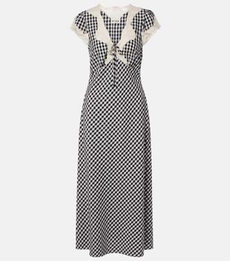 Rixo Vestido midi Amari a cuadros con encaje