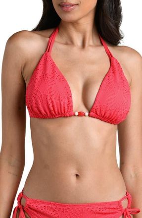 La Blanca Shellbound Eyelet Triangle Bikini Top in Guava at Nordstrom, Size 12