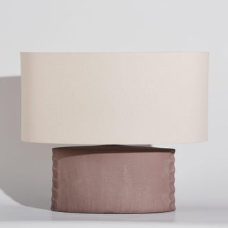 Maisons du monde L&aacute;mpara de cer&aacute;mica marr&oacute;n y pantalla ovalada de poli&eacute;ster