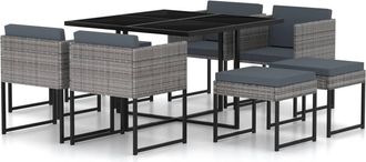 vidaXL Set De Muebles Jard&iacute;n 9 Pzas Con Cojines Rat&aacute;n Sint&eacute;tico Gris Vidaxl