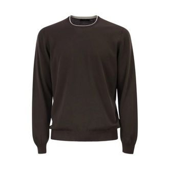 Fay Round-neck Knitwear, male, Brown, Size: M Cotton Crew Neck Jumper