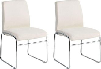 Beliani Set of 2 Dining Accent Chairs Light Beige Fabric Upholstery Armless Metal Base Modern Design LECCO