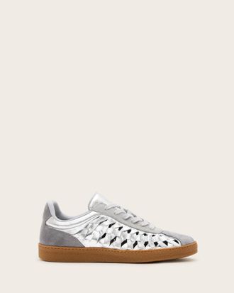 AllSaints Velma Low Top Round Toe Woven Leather Sneakers