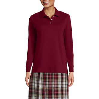 Lands End School Uniform Long Sleeve Interlock Polo Shirt in Garnet at Nordstrom, Size Medium