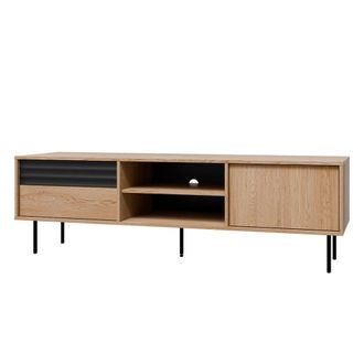 Petits Meubles Mueble tv 2 puertas 180 cm paneles laminados madera y negro