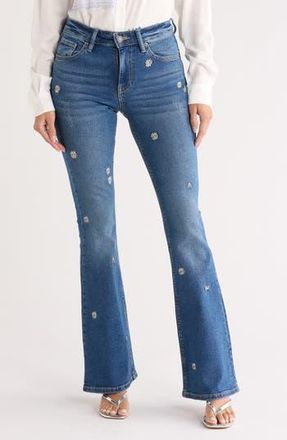 Desigual Floral Embroidered Flare Leg Jeans in Medium Blue at Nordstrom Rack, Size 38