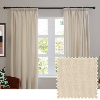 furn. Soft Chenille Blackout Pencil Pleat Curtain Pair in Ecru | Size: 229 cm width x 183 cm drop