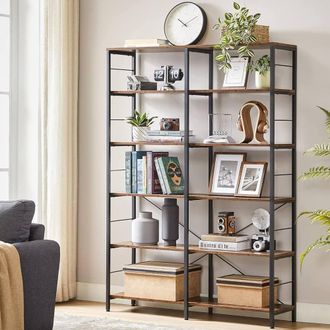 Vasagle 6-Tier Tall Storage Shelf Industrial Room Divider Bookshelf in Brown
