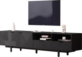 STILVORA Mueble Tv Con 2 Puertas, Huecos Abiertos Y Orificio Para Cables, De Tablero De Part&iacute;culas, Negro, 200 X 40 X 51 Cm