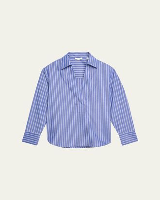 Vince Pinstripe Long-Sleeve Popover Shirt
