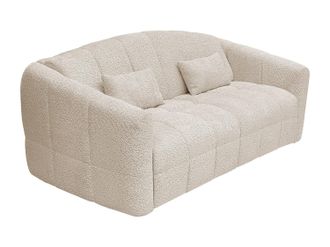 Vente-Unique Sof&aacute; cama de 3 plazas expr&eacute;s en tela boucl&eacute; beige - Cama 140 cm - Colch&oacute;n 20 cm RETUNA