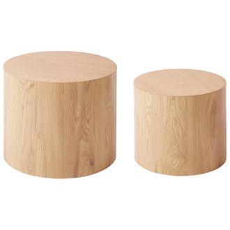 Beliani Conjunto De 2 Mesas De Centro Redondas Dise&ntilde;o Tradicional Mdf Madera Marr&oacute;n Claro Manti