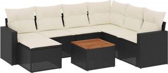 vidaXL Set De Sof&aacute;s De Jard&iacute;n 8 Piezas Y Cojines Rat&aacute;n Sint&eacute;tico Negro Vidaxl