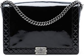 Chanel Pre-owned Womens Extra Large Patent Boy Reverso Flap - Black Leather - One Size