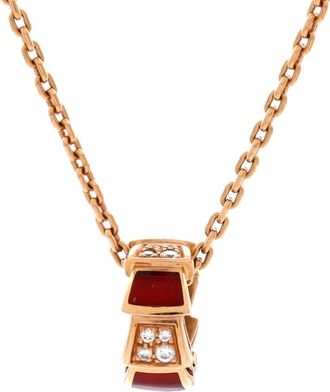 Bulgari Serpenti Viper Pendant Necklace 18K Rose Gold with Carnelian and Diamonds
