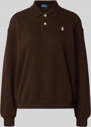 Polo Ralph Lauren Sweatshirt mit Polokragen und Label-Stitching in Dunkelbraun, Größe XXL