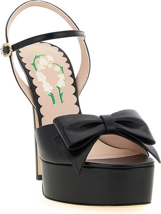Valentino Garavani Womens Bow-Embellished Platform Leather Heels Black Calfskin