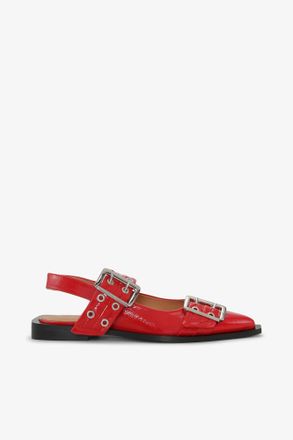 Ganni Feminine Buckle Ballerinas in Red - Size 10