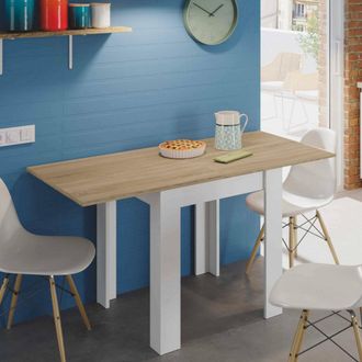 Dmora Mesa Extensible Newark, Mesa De Comedor Plegable Con Apertura De Libro,mesa Auxiliar Plegable, Cm 67x67/135h79, Blanco Y Roble, Con Embalaje Reforzado